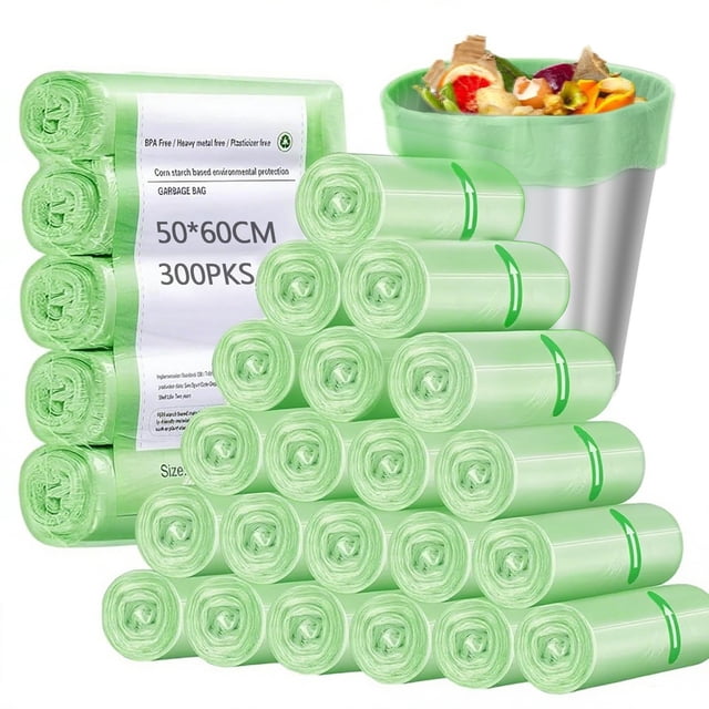 JZCQZCXB Bolsas de Basura 300Pcs, Bolsas para Basura Medianas Biodegradables 50 * 60CM, Gruesas, Inodoras, Grandes, Compostables, ideal para Cocina, Baño, Oficina, Hogar (Verde)