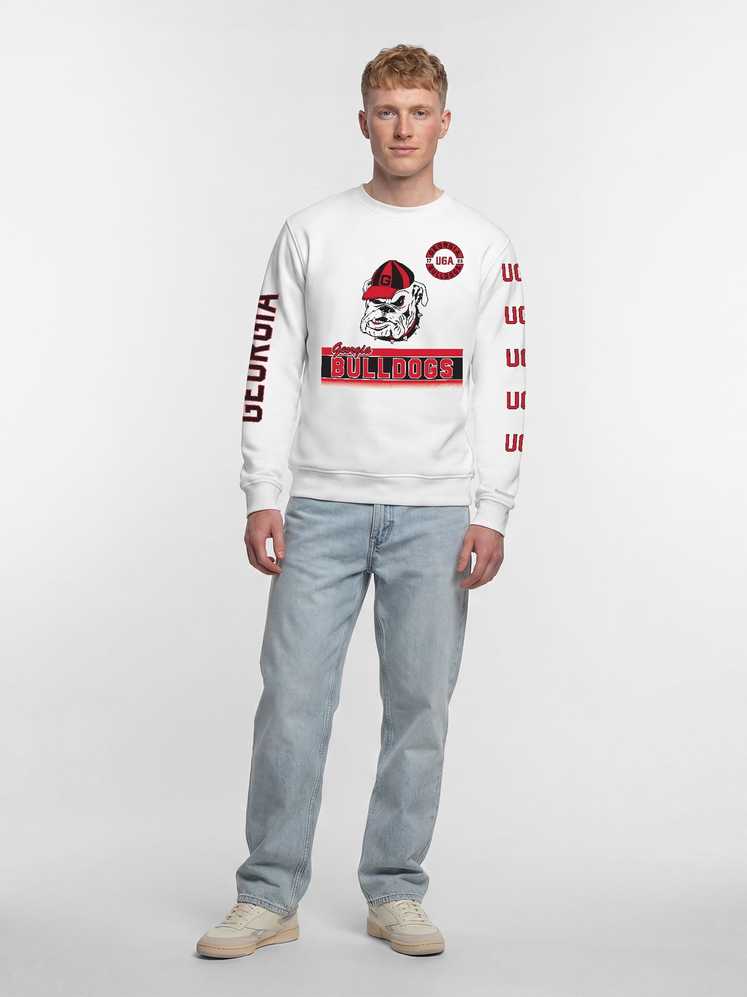 Georgia Bulldogs Reebok Mens White Crew Sweatshirt