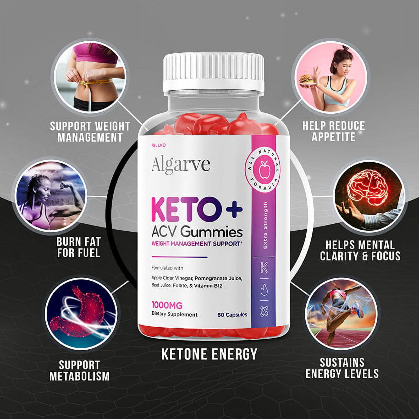 (2 Pack) Algarve Keto Gummies - Algarve Keto ACV Gummy’s - Supplement for Weight Loss - Energy & Focus Boosting Dietary Supplements for Weight Management & Metabolism - 120 Gummies