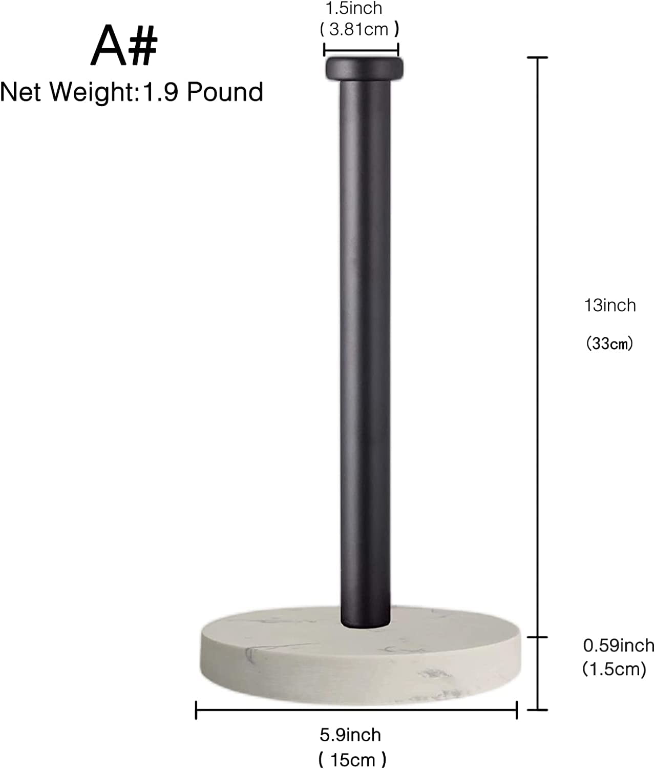 Black Standing Paper Towel Holder for Kitchen& Bathroom Countertop,Under Counter, Table Or BBQ, Standard or Jumbo-Sized Roll Paper (with Stainless Steel Base)