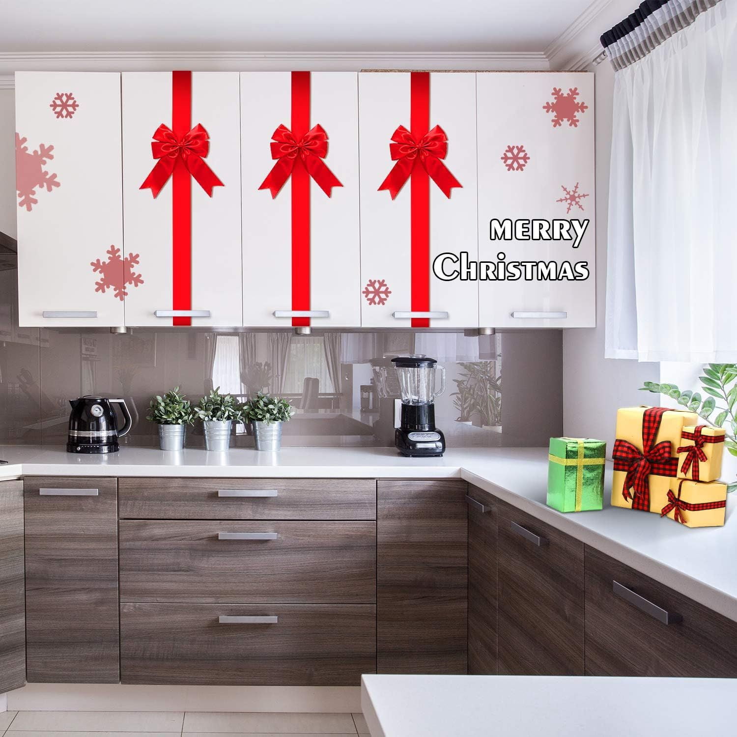 8 Pcs Christmas Cabinet Ribbons Bows for Kitchen 78.8 Inch Red Large Christmas Door Ribbon Cabinet Bows for Gifts Xmas Tree Home Wall Furniture Party Decorations