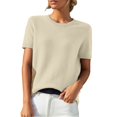 thumbnail image 2 of Womens Summer Short Sleeve Sweater Dressy Casual Crew Neck Knit Tops Fashion Pullover Shirts Beige M, 2 of 8