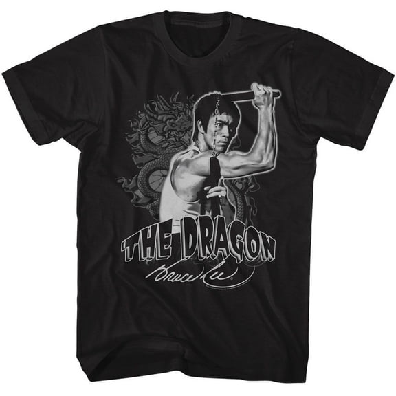 Bruce Lee Dragon And Nunchucks Black Adult T-Shirt Xl