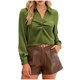 thumbnail image 1 of Camisetas para Mujeres con Cuello en V Manga Larga Delantera Blusa de Color Sólido, Corbata Delantera Top Casual, 1 of 7
