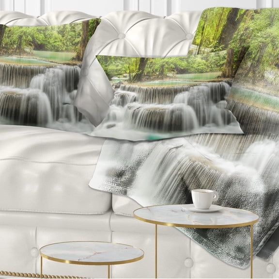 Designart Kanchanaburi Erawan Waterfall - Photography Throw Pillow - 12x20