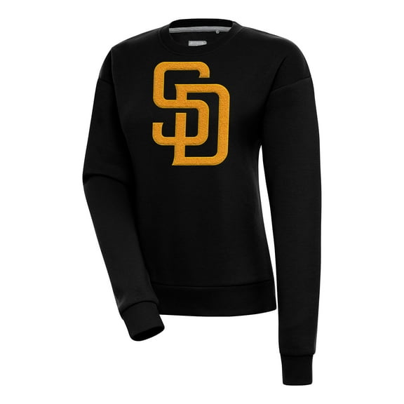 Women's Antigua Black San Diego Padres Victory Chenille Pullover Sweatshirt