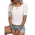 thumbnail image 2 of Womens Tops Dressy Casual Cute Hollow Embroidered Blouses Short Sleeve Shirts Summer Outfits 2025 Beige XXL, 2 of 9