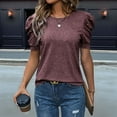 thumbnail image 2 of Puff Short Sleeve Sweater for Women Tops Spring Summer 2025 Outfits Knit Crewneck Shirt Blouses Claret M, 2 of 4