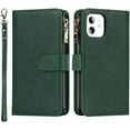thumbnail image 2 of Wallet Case Compatible with iPhone 12 Mini Case,[9 Card Slots] [Wrist Strap] [Stand Feature] Zipper Cash Pocket Magnetic Leather Cover Shockproof Slim Case for iPhone 12 Mini,5.4" Dark Green, 2 of 16