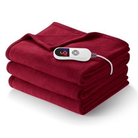 MARNUR Electric Heated Blanket Polar Fleece Full Size 72''x 84'' with 6 Heating Levels 10H Timer - Red