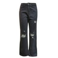 thumbnail image 5 of Fjofpr Clothing Ripped Jeans for Women Stretchy Jeans for Women Trendy Slimming High Waisted Jeans for Women Womens Hole Button Zipper Pocket Casual Flares Wide Leg Slim Pants, 5 of 6
