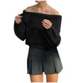 thumbnail image 3 of Womens Off the Shoulder Sweaters Long Sleeve Knit Sweater Loose Fit Fall Trendy Sexy Pullover Jumper Tops, 3 of 4