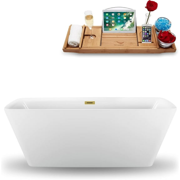 59" Streamline N1261BGL Freestanding Tub and Tray With Internal Drain