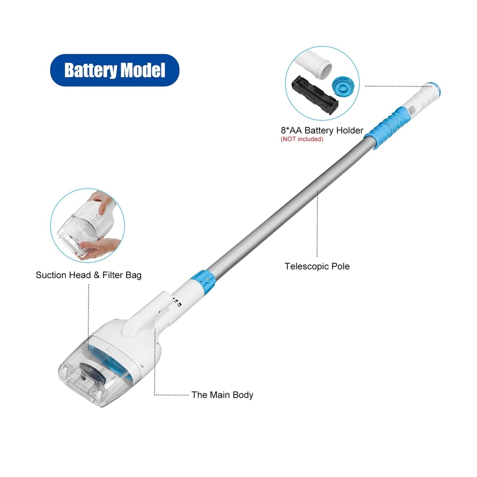 Swimming Pool Vacuum Cleaner Telescopic Handheld Cleaning Tool Suction Pond Fountain Brush Hot Spring Cordless Vacuum Cleaner ,Great Suction Power
