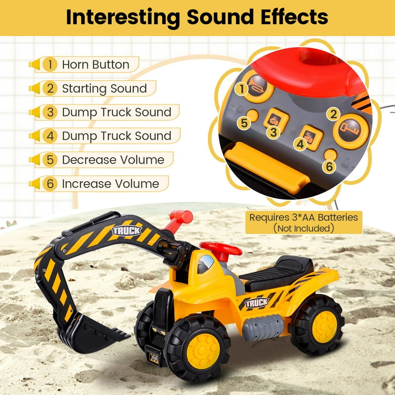 Costway Kids Toddler Ride On Excavator Digger Truck Scooter Seat Storage w/Sound&Helmet Costway Kids Toddler Ride On Excavator Digger Truck Scooter Seat Storage w/Sound&Helmet