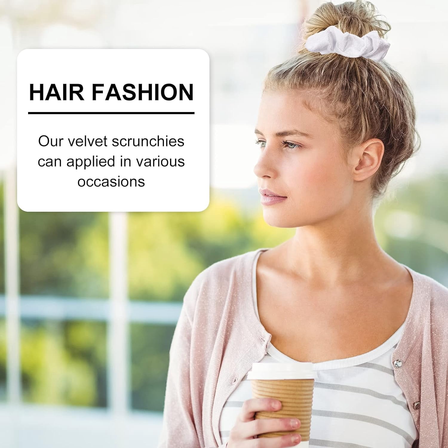 12 Pieces Hair Scrunchies Velvet Elastics Scrunchy Bobbles Soft Hair Bands Hair Ties for Women Teenage Girls (White)