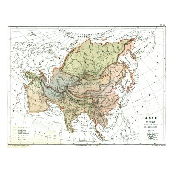 Historic Map - Asia Physical - Cortambert 1880 - Vintage Wall Art