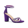 thumbnail image 1 of BLISSFUL STEP Women's Shoes Rhinestone Crisscross Strappy Block Heel Faux Suede Ankle Buckle Sandals Purple 11, 1 of 7