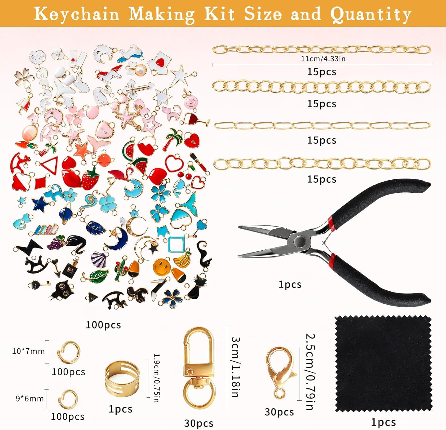 423Pcs Lip Gloss Charms Keychain Kit | Including 100 Charms 60 Keychain Clip 30 Extender Chains 1 Jewelry Plier | Bag Charm Kit | Jewelry Making Supplies for DIY Key Chain Making (Kind1)