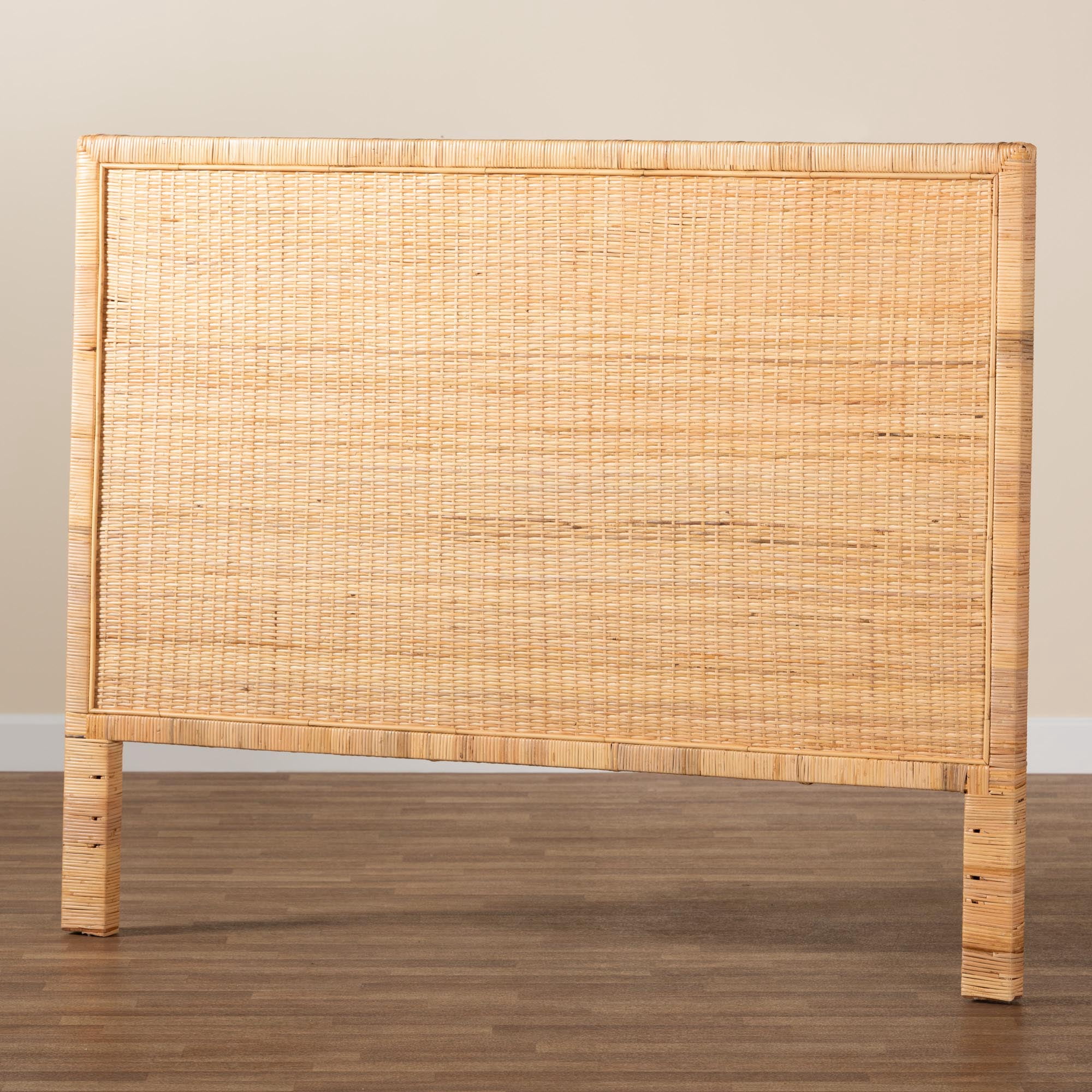 Baxton Studio Adelyn Modern Bohemian Natural Brown Rattan and Mahogany Wood Queen Size Headboard