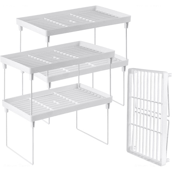 4 Pack Stackable Kitchen Storage Shelf Foldable Cabinet Organizer for Counter Pantry White