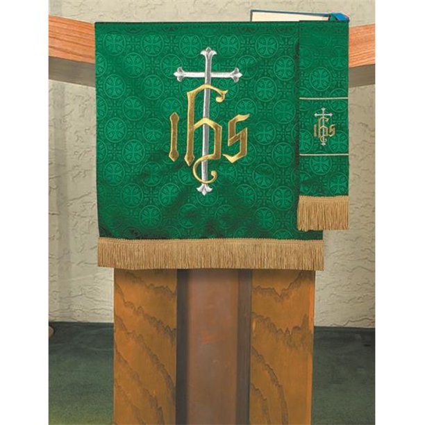 Christian Brands Church Supply VC733 Pulpit Scarf Green IHS Cross