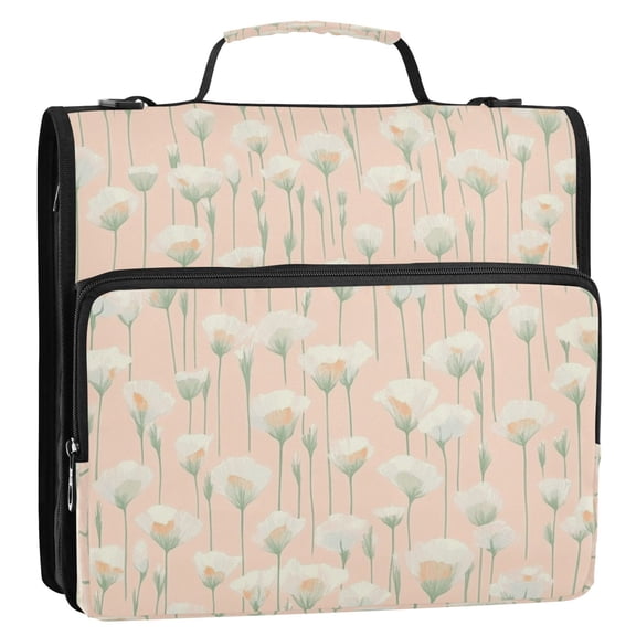 Artistic Hand Drawn Flowers Stripes Lines Zipper Binder Bag 3 Ring Binder Bag,Large Capacity Durable Binder Organizer Bag