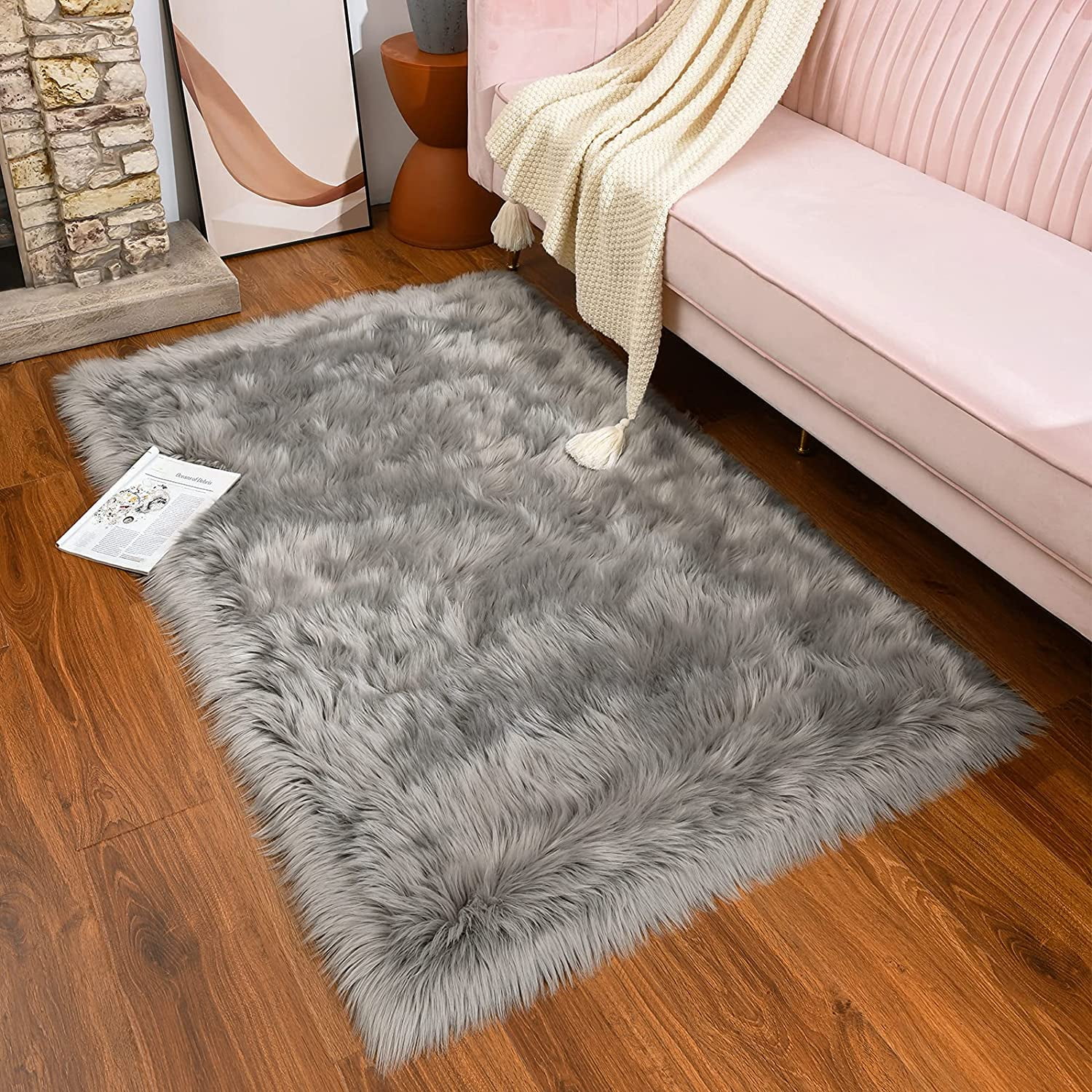 Junovo Luxury Fluffy Area Rugs Areary Rug for Bedroom Shaggy Rugs Area Carpet for Living Room Bedroom Room,2'x3',Gray