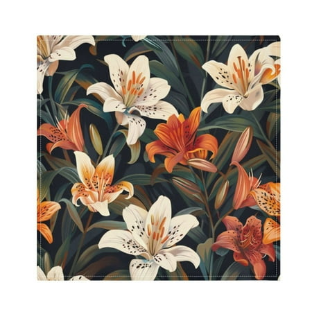 

Napkin Satin Napkin 20*20Inchx4 Kitchen Towel Dinner Plate Towel Decorative Towel Napkin Tea Towel Suitable For Kitchen Table Orange Lily Seamless
