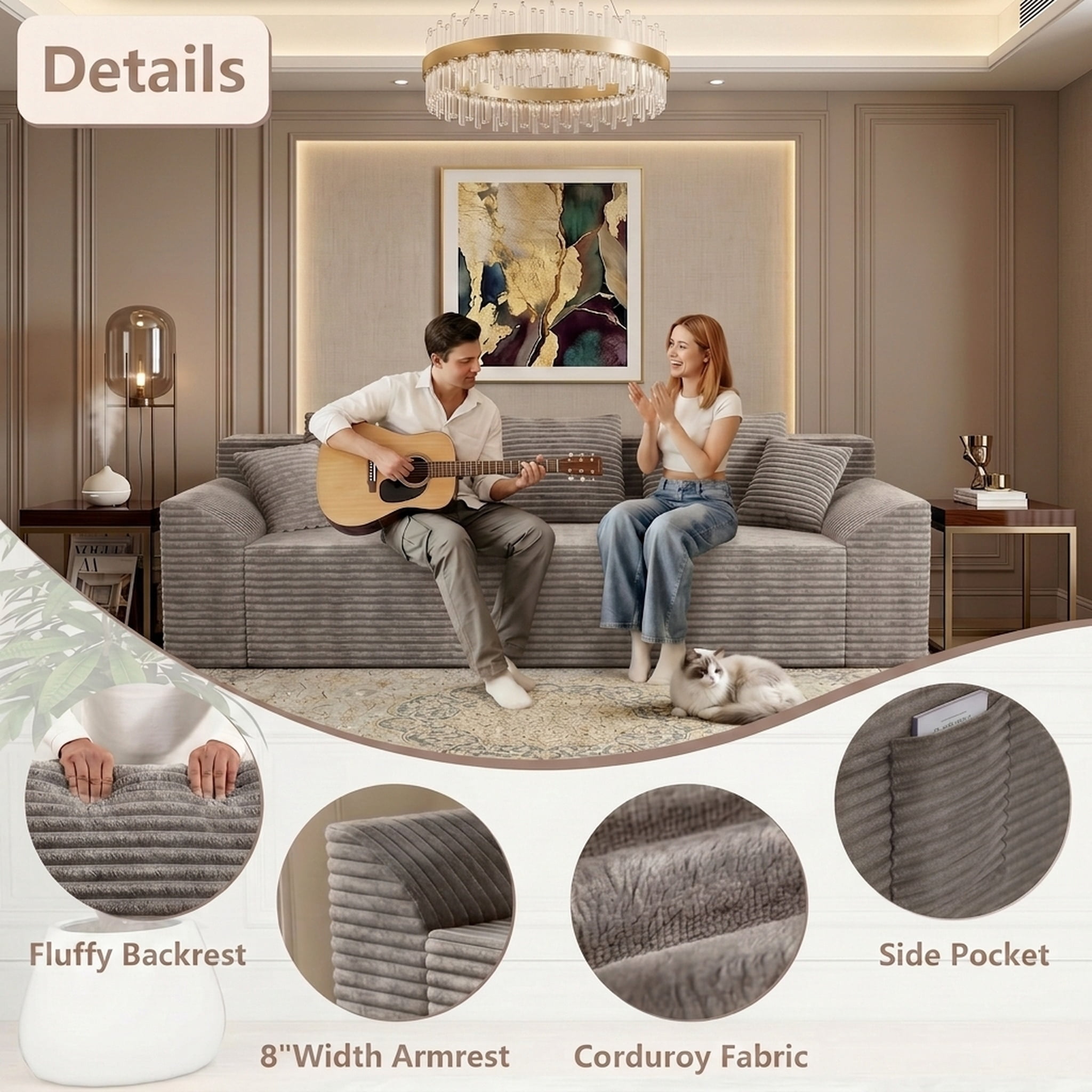 71" Corduroy Cloud Loveseat Sofa for Small Spaces, Memory Foam Boneless Couch in a Box, Compressed Small Loveseat for Living Room Bedroom Apartment, No Assembly Required
