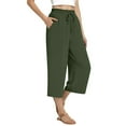 thumbnail image 5 of DHFJKG Women's Casual Capri Pants Linen High Waisted Solid Color Loose Fit With Tight Waist Lace Up Wide Leg Cropped Pants Leisure Trousers, 5 of 6