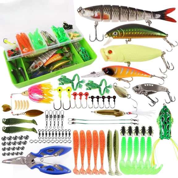 Salange 94pcs Fishing Lure Tackle Kit,Includes VIBs, Frogs, Minnows, Soft Baits, Hooks & Weights ,Freshwater Lure Set for Bass, Walleye, Trout Complete Tackle Box with Accessories