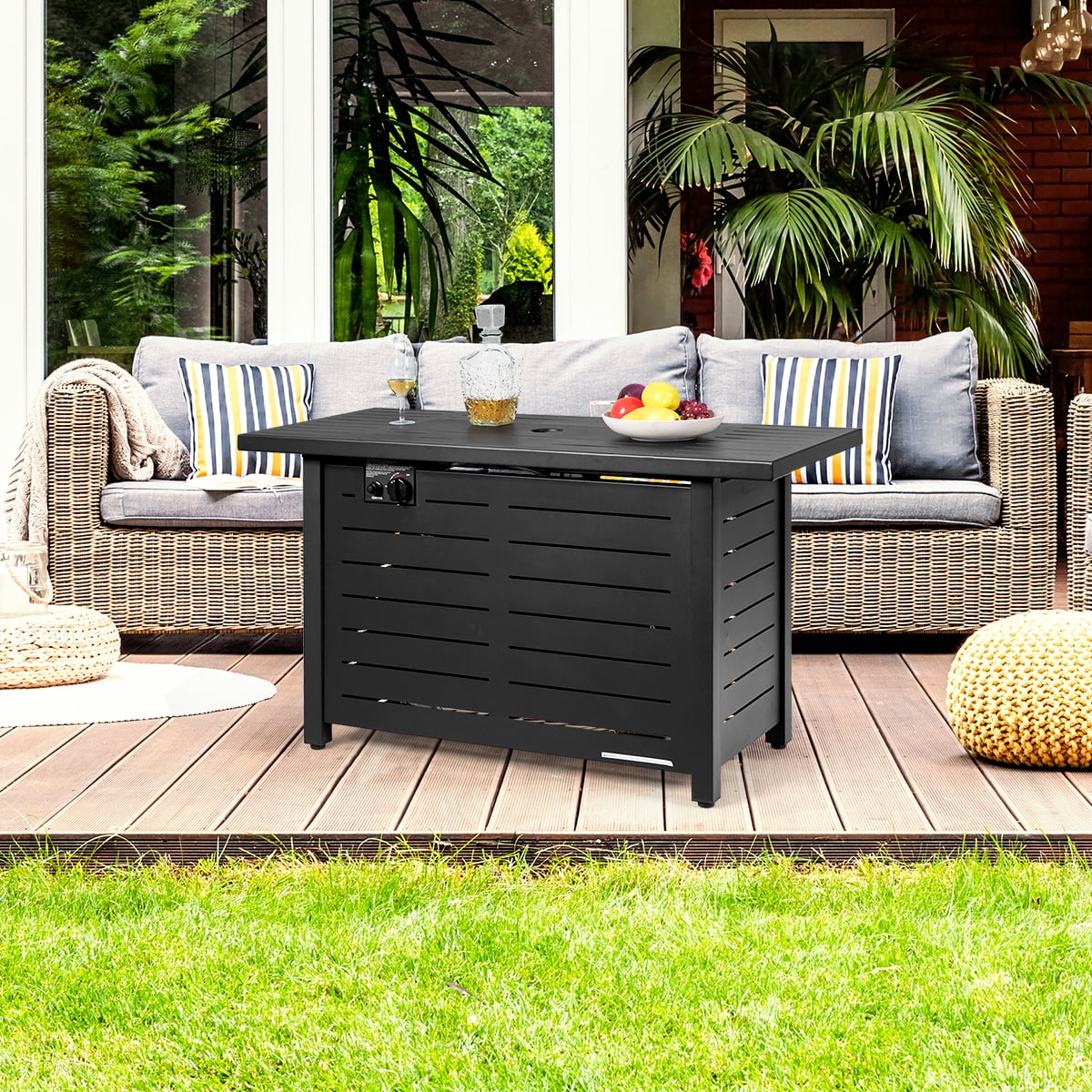 Topbuy Outdoor 60,000 BTU Fire Pit Table Patio Propane Heater w/Door & Table Cover