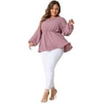 thumbnail image 3 of DARING DIVA Women's Plus Textured Keyhole Cut Out Long Sleeve Blouse 1X Pink, 3 of 6