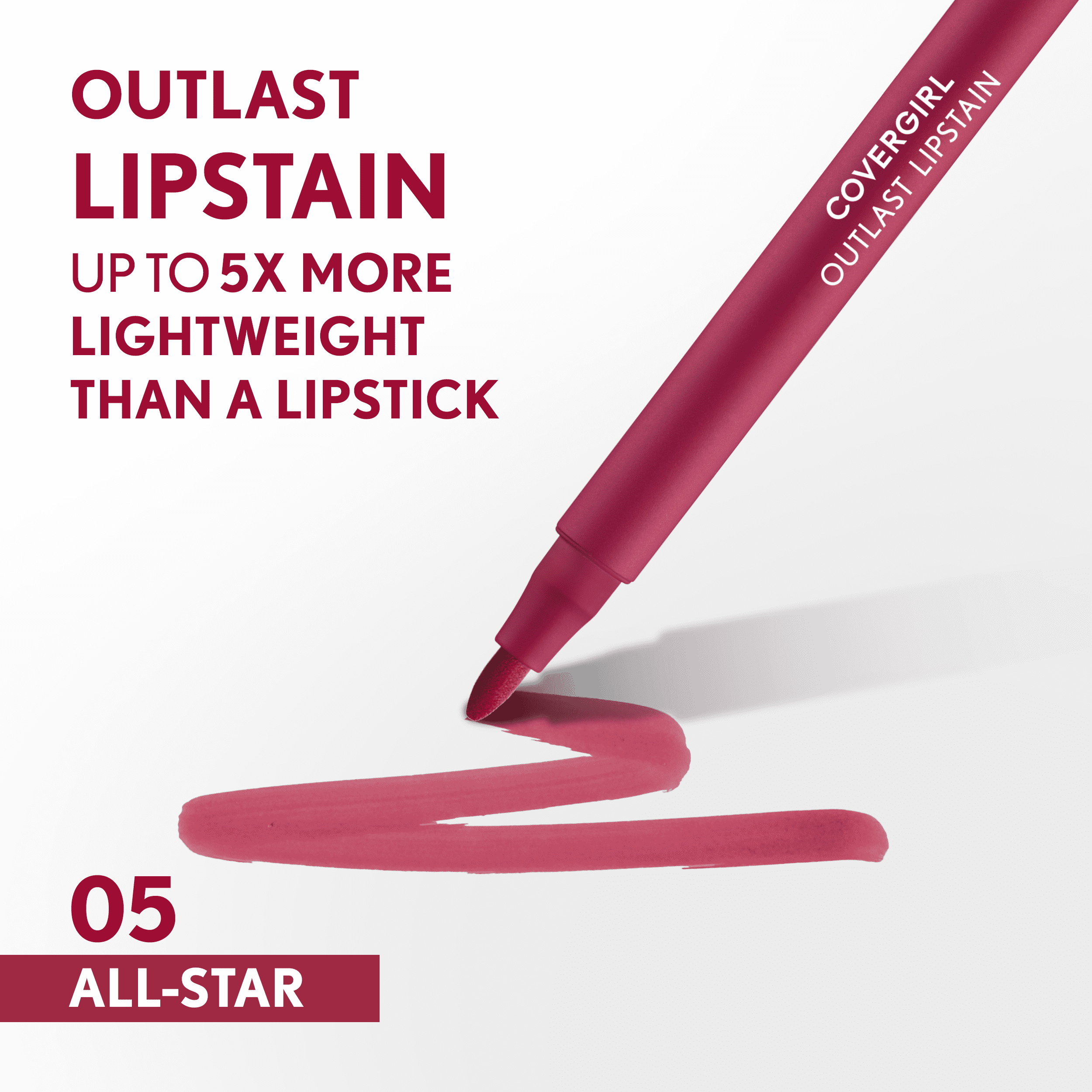 (2 pack) COVERGIRL Outlast Lipstain, 05 All -Star, Pink, 0.05 fl oz