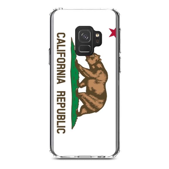 DistinctInk Clear Shockproof Hybrid Case for Samsung Galaxy S9 (5.8" Screen) - TPU Bumper, Acrylic Back, Tempered Glass Screen Protector - California State Flag - US State Flag