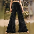 thumbnail image 2 of GNFQXSS Women's High Waisted Tiered Wide Leg Velvet Pants Flowy Dressy Trousers for Party Evening & Special Black L, 2 of 8