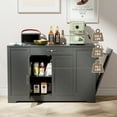 thumbnail image 3 of LAZY BUDDY 53" Large Kitchen Island w/ Trash Can Storage Cabinet, Wooden Stationary Storage Pantry for 13 Gallon Garbage Bin with Drawer, Adjustable Double Door Cabinet, 3 Layer Open Side Racks, Gray, 3 of 9