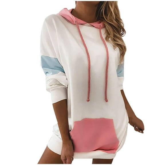 Fesfesfes 2022 New Women Loose Hooded Sweater With Contrast Stitching T-shirt Top Blouse Hoodie Clearance Under $10