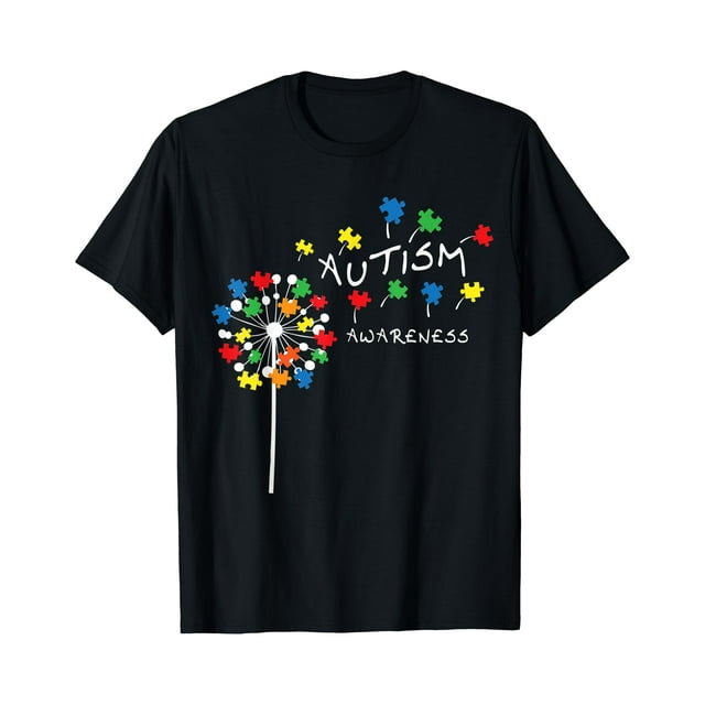 Dandelion Puzzle Piece Cool Autism Awareness Gift T-Shirt - Black - M