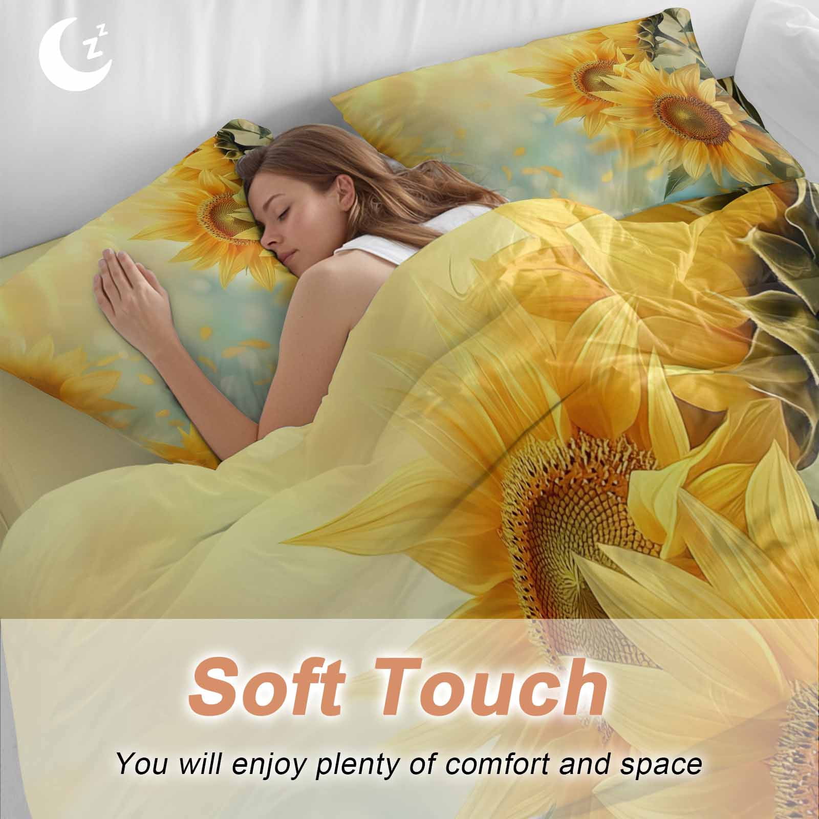 Sunflower Duvet Cover Set, Yellow Spring Floral Botanical Soft Duvet Cover Full Size Bedding Set 4 Pieces, 1 Quiltcover and 2 Pillowcases with Zipper, 1 Bed Sheet for All Seasons
