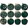 thumbnail image 2 of AuroraX Hanging Christmas Decoration Set Green Velvet Bohemian 12 Pcs Ball Ornaments Iridescent Decorative 3.1" Flocked for Birthday,Christma Tree,Xmas Decor, 2 of 3