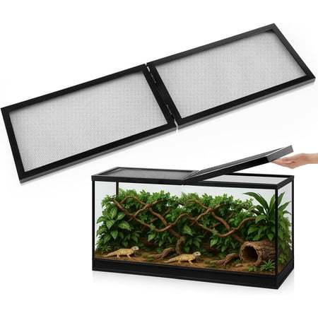 55 Gallon Screen Cover for Reptile Terrarium – Hinged Door Fish Tank Lid with Center Hinge, Large Terrarium Screen Top for Pets