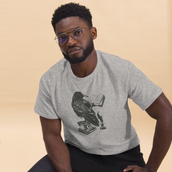 Black Bird Raven Book Lovers Men Women Graphic Tshirt (Sport Grey, S)