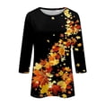 thumbnail image 4 of USOCUTE Womens 3/4 Sleeve Tops Cotton Floral Print Shirts Summer Crew Neck T Shirts 2024 Three Quarter Length Tees Wine 2XL, 4 of 5