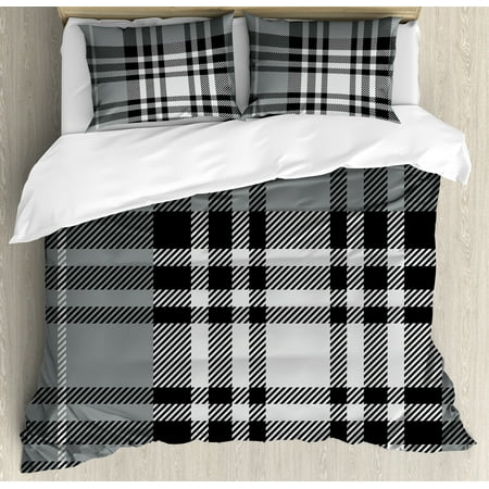 Checkered Duvet Cover Set Old Fashioned Plaid Tartan In Dark