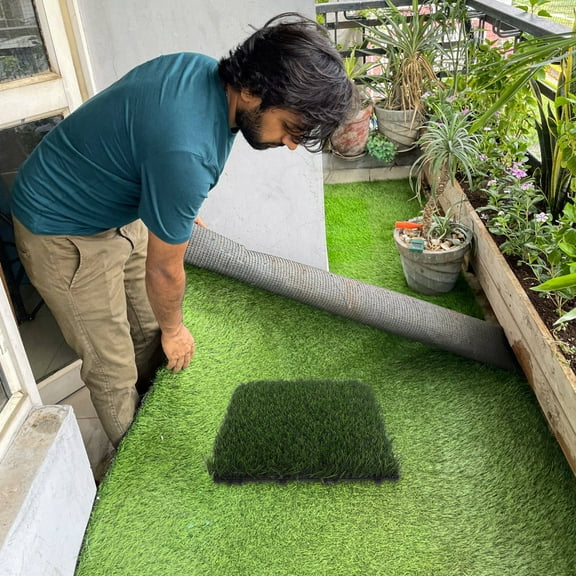 HOMEMAXS Artificial Grass Rug Fake Grass Flooring Mat Interlocking Grass Turf Tile For Outdoor And Indoor Garden Backyard Patio