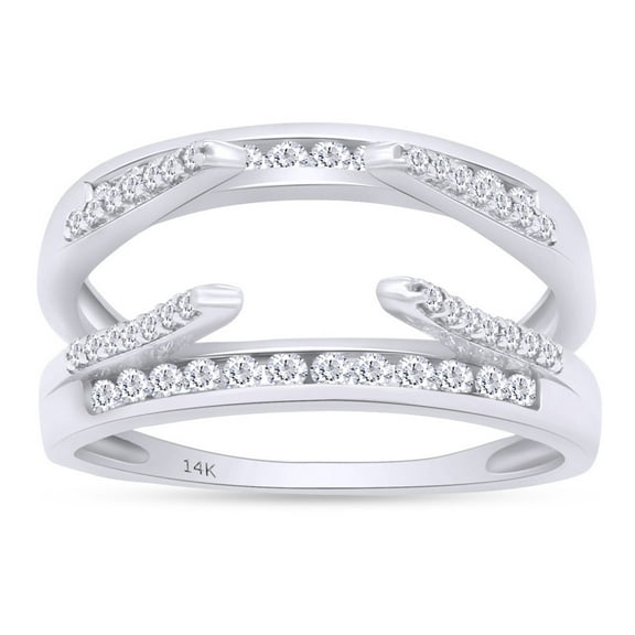 Round Shape White Cubic Zirconia Solitaire Enhancer Guard Ring 14K White Gold Ring Size - 11.5