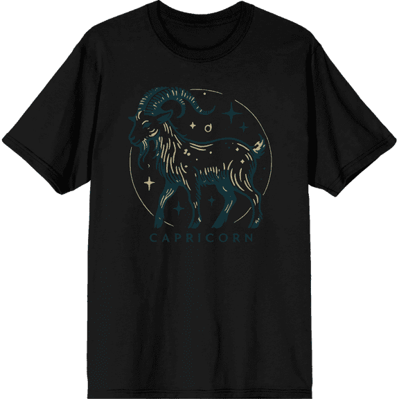 Capricorn Zodiac Sign Adult Black Crew Neck Short Sleeve Tee-XXL