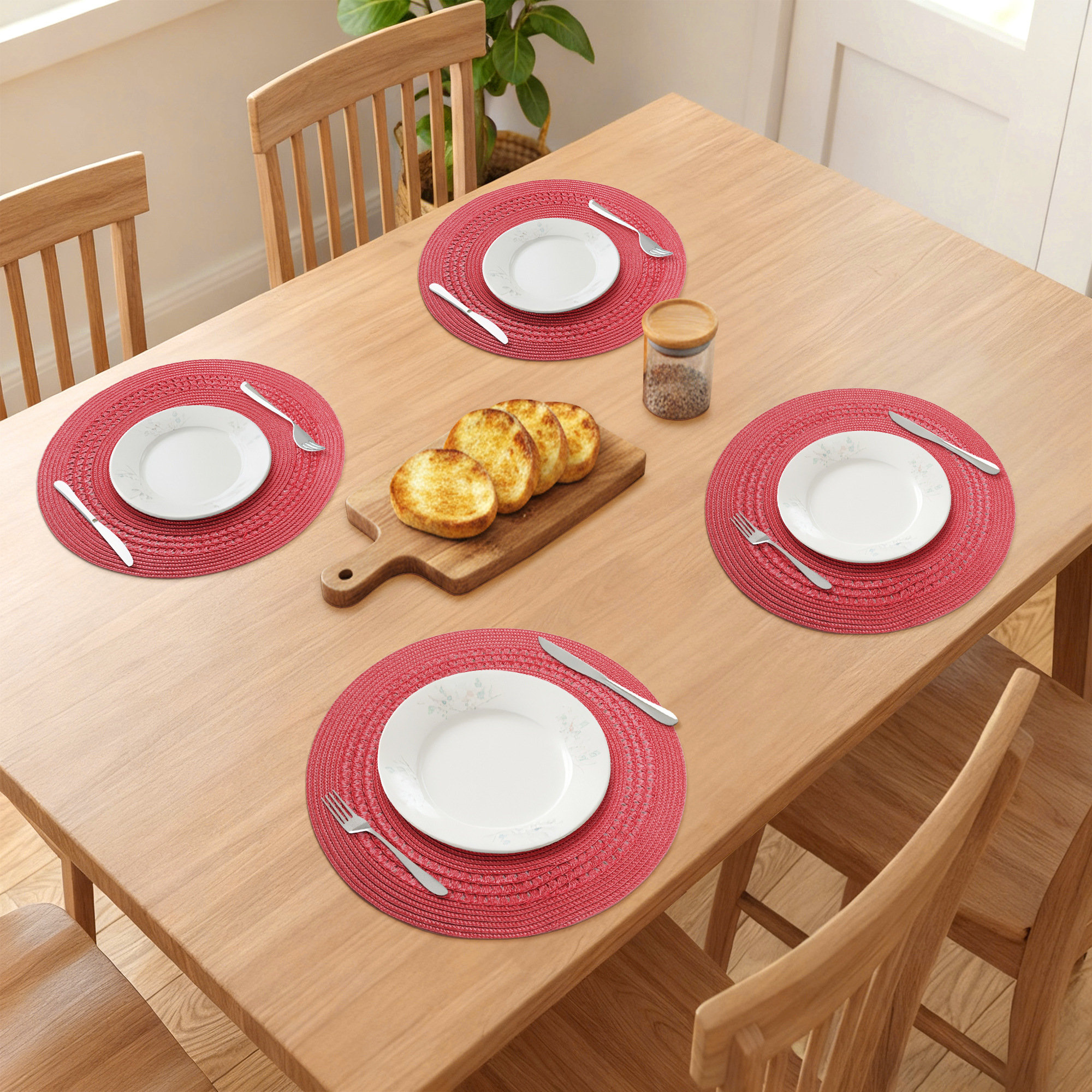 Unique Bargains Farmhouse Round Placemats Set of 6 Woven Placemats Red
